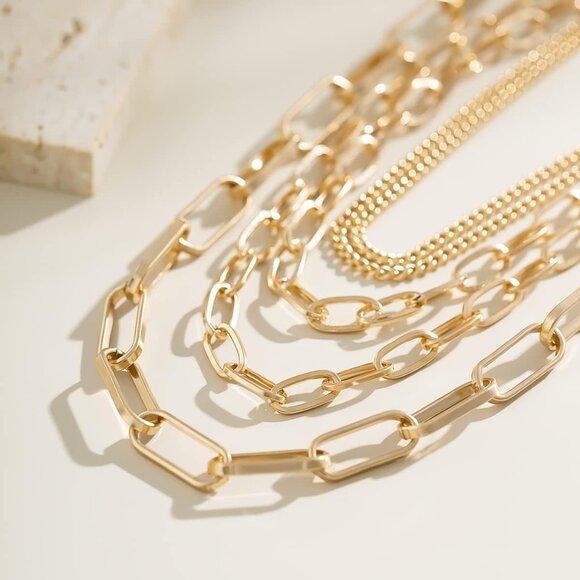 18-Inch Gold-Plated Layered Chain Necklace with Adjustable Extension for Women - Picture 6 of 7